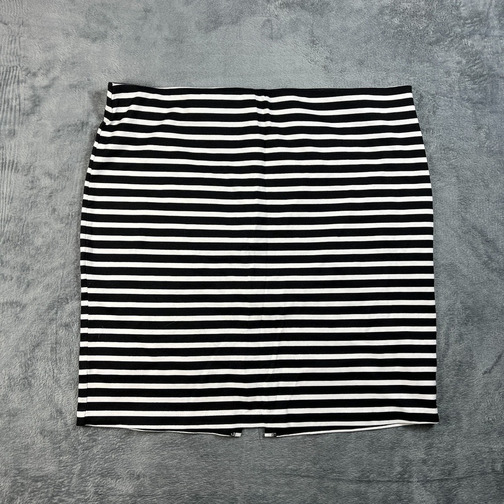 Old Navy Straight & Pencil Skirt Womens XL Black White Striped Knit Back Slit